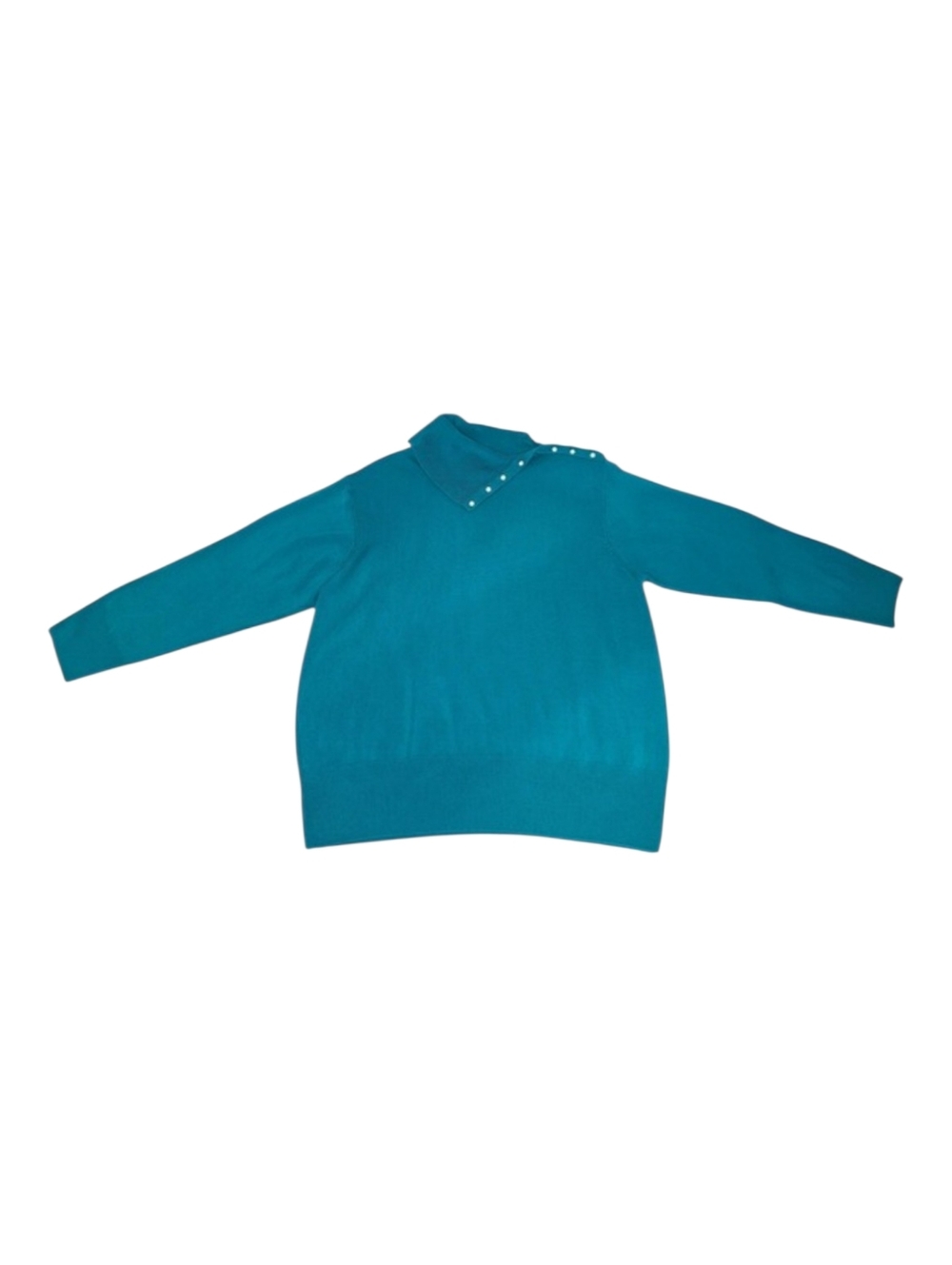 Dressbarn Women's Teal Blue Button Shoulder Convertible Turtleneck Sweater 18/20